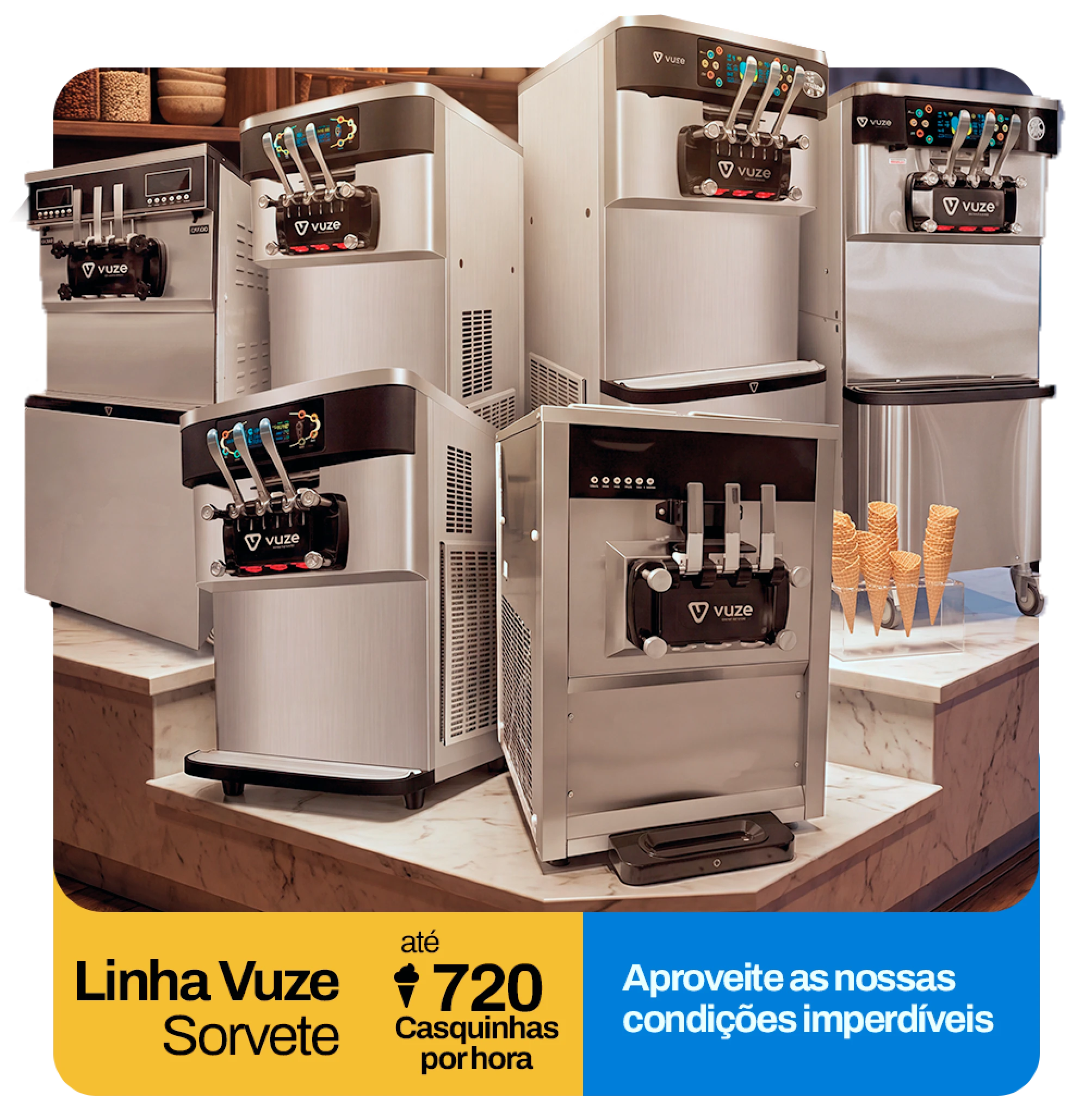 Máquina de sorvete Vuze Artic Banc 28L: 280 casquinhas por hora, de R$ 25.304 por R$ 23.939,00